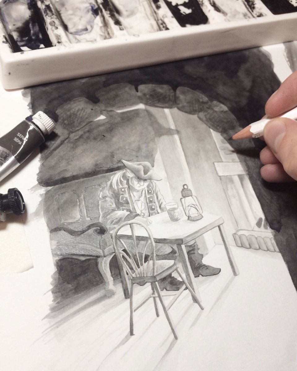 AnnaTromop's tweet photo. Billy Bones taking shape on my desk today 🍺✍️ #kidlitart https://t.co/L4mz1a7Yg7