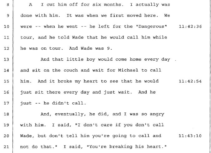 MJ refused to take Wade on the Dangerous Tour and Joy cut him off for six months because he did not even call Wade from the tour. She also had to be the one who pursued MJ to put Wade in his "Jam" video.  #LeavingNeverland