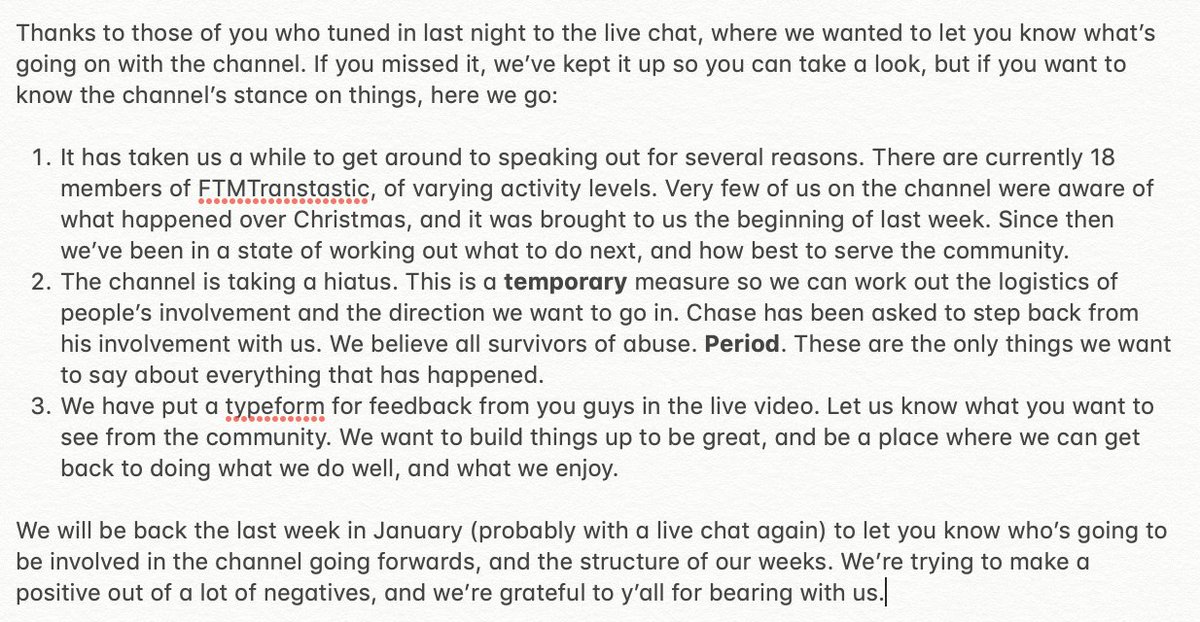 FTMtranstastic's tweet image. Have a wall of text from us to you. We love you guys.