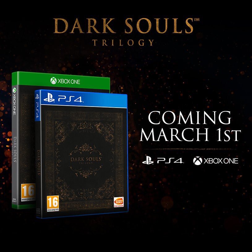 gamesandtech_es's tweet photo. Anunciado el lanzamiento de la trilogía de Dark Souls para el próximo 1 de marzo.
¿Preparados para morir por partida triple?
#DarkSouls #DarkSouls2 #DarkSouls3 #DarkSoulsTrilogy https://t.co/GfMVCzT1e1