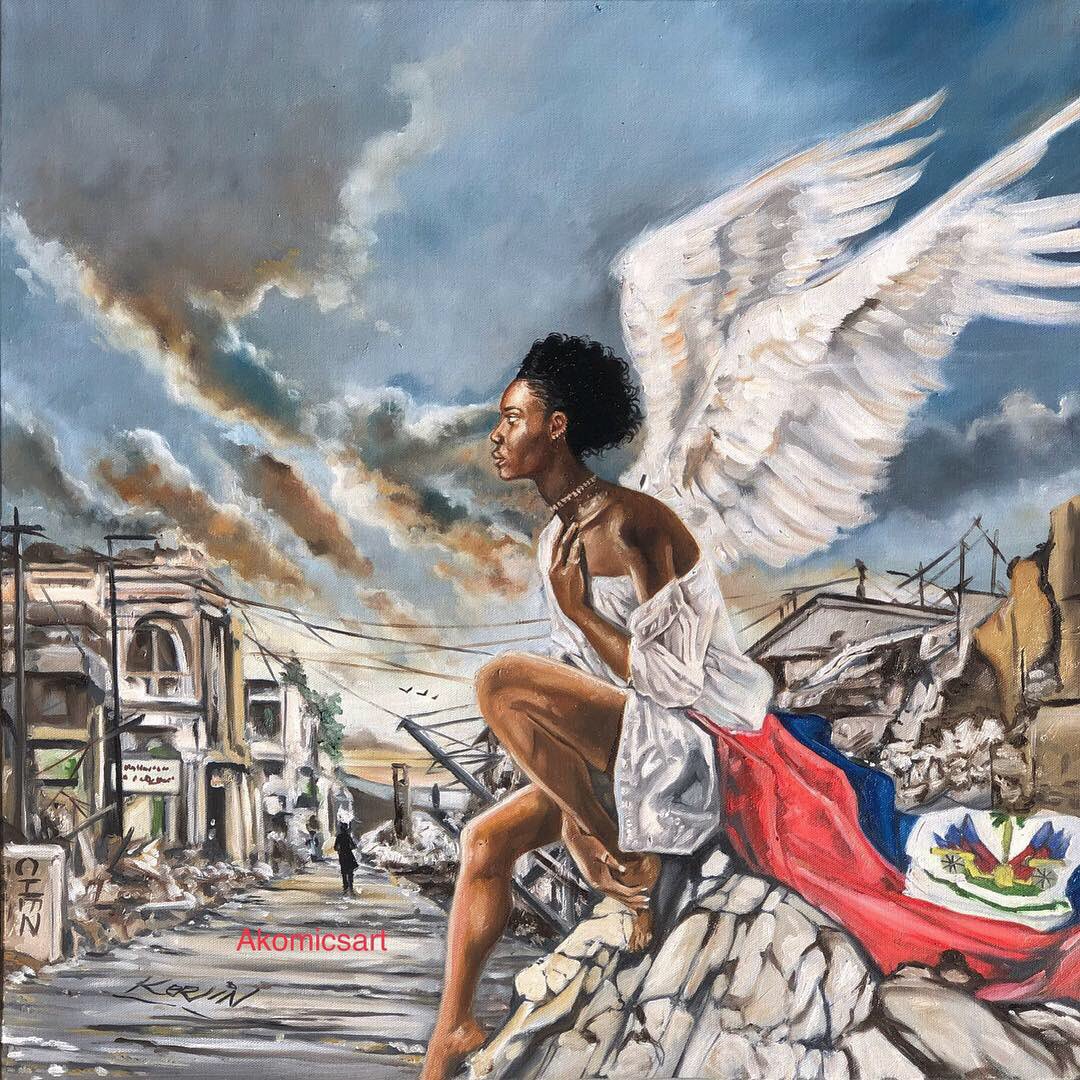 kervin_andre's tweet photo. 1-12-10 #weremember 
#pouayiti #january12 #artlife #art #haitianart #haitianartist #akomicsart #angel #faith #light #darkclouds #blackgirlmagic #rise 
Faith is the light that guides you through the darkness https://t.co/XT2iuVYsHq