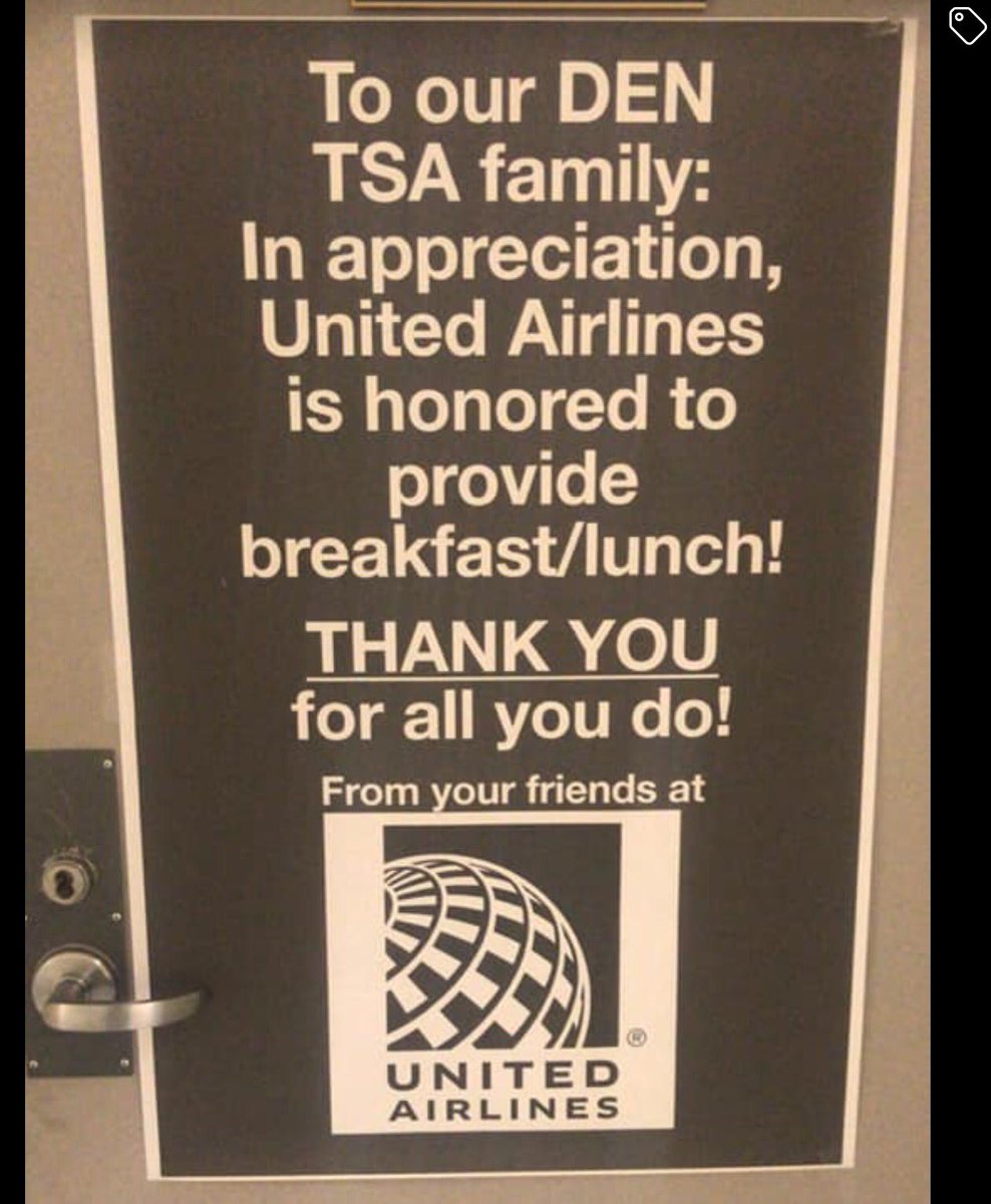 Saw this posted and am glad we're doing this for TSA! My husband didn't get a paycheck yesterday and he works hard with UA on DEN ramp clearing our bags. End the shutdown!
 @weareunited #UnitedinDEN