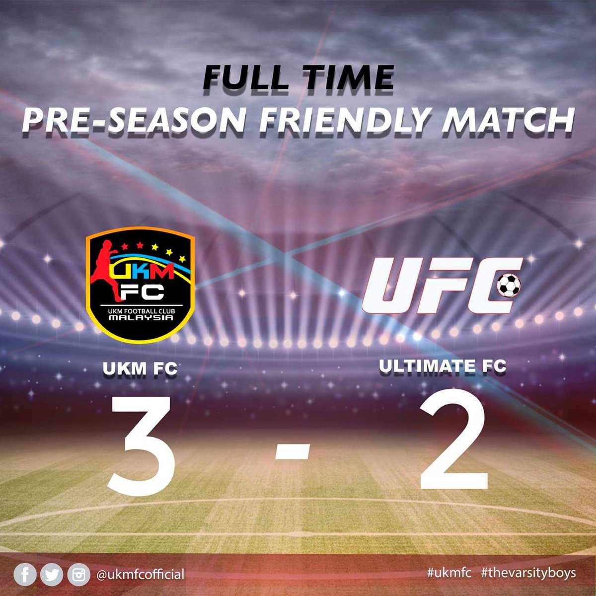 AtokSukan's tweet photo. #FULLTIME
Pre-Season Friendly Match

📆12 Januari 2019 (Sabtu)
⚽️UKM FC vs Ultimate FC (Champion KVL M5)
🕟4.45 ptg
🏟Padang A UKM

UKMFC (3) - Ultimate FC (2)

Gol UKMFC telah dijaringkan oleh :

⚽️Baqiuddin
⚽️Micheal Ijezie
⚽️Nor Farhan

#thevarsityboys
#UKMFC
@ukm_fc https://t.co/hDkGX0sGp7