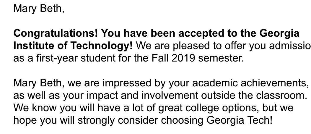 Daculasoftball1's tweet photo. Congratulations Mary Beth on your acceptance to Georgia Tech! We are so proud of you! Follow your dreams! @marybethlord https://t.co/iV2tqlYloy