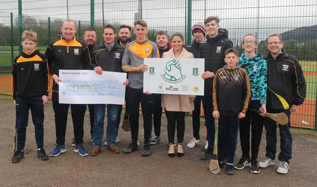fermoygaa's tweet photo. Fermoy GAA is proud to have contributed to the #colmansstandtogether campaign.  Here are some of our committee members, players &amp; @colmanscollege students handing over the proceeds of the Poc Fada &amp; the football match to Ms Sarah Barry.  Congrats to all involved.@OfficialCorkGAA https://t.co/goDFLGiLBY