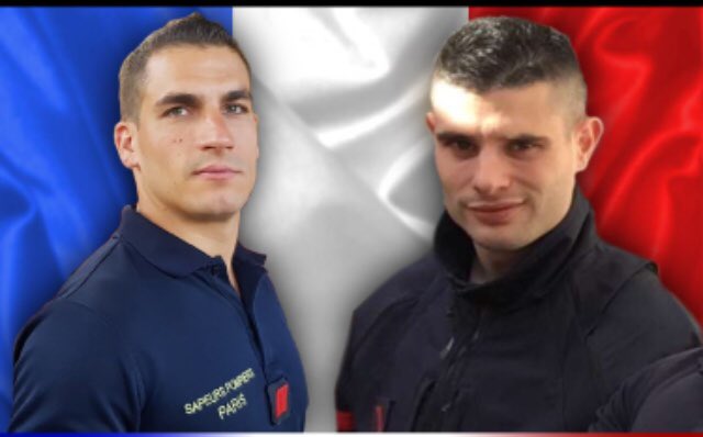 Hommage aux deux jeunes pompiers décédés ce jour dans l’explosion survenue rue Trévise dans le 9e arrondissement de Paris : le caporal-chef Simon Cartannaz, 28 ans, et le caporal Nathanaël Josselin, 27 ans. (photo <a href="/PompiersParis/">PompiersParis</a> )
