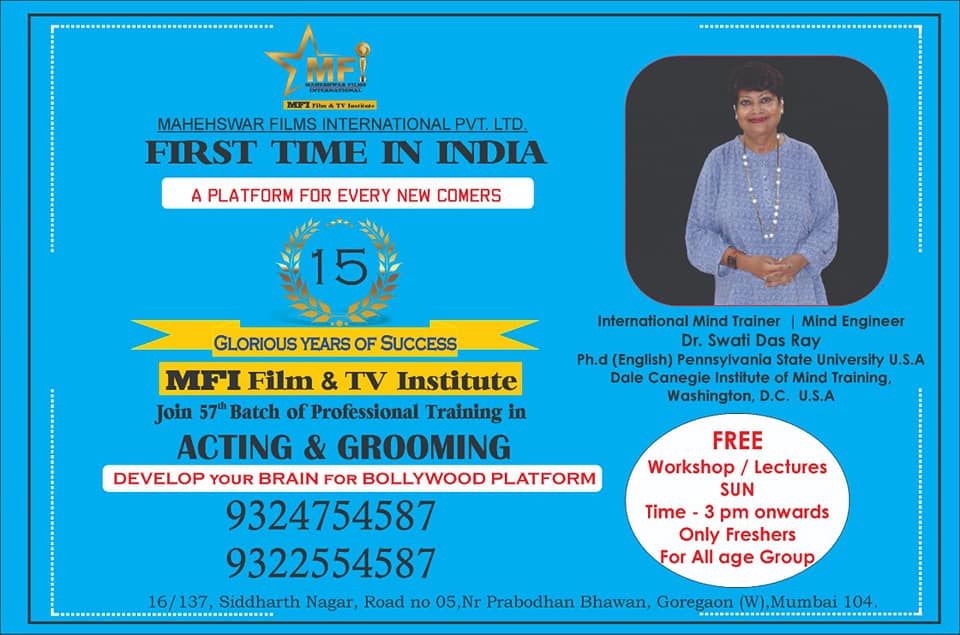 mfifilminstitut's tweet photo. A must attend Workshop for Aspiring Actors,Singers, Writers, to make a mark in #BollywoodIndustry Discover the Most Revolutionary technique @#MFI that lets you experience your own, all the hidden talents &amp; self confidence to face the #Camera &amp; this world..
Date: 13 January,Sunday https://t.co/9AhynqWL8H