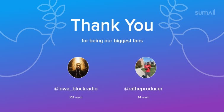 Our biggest fans this week: <a href="/iowa_blockradio/">Iowa Block Radio</a>, <a href="/ratheproducer/">Maurice Made</a>. Thank you! via sumall.com/thankyou?utm_s…