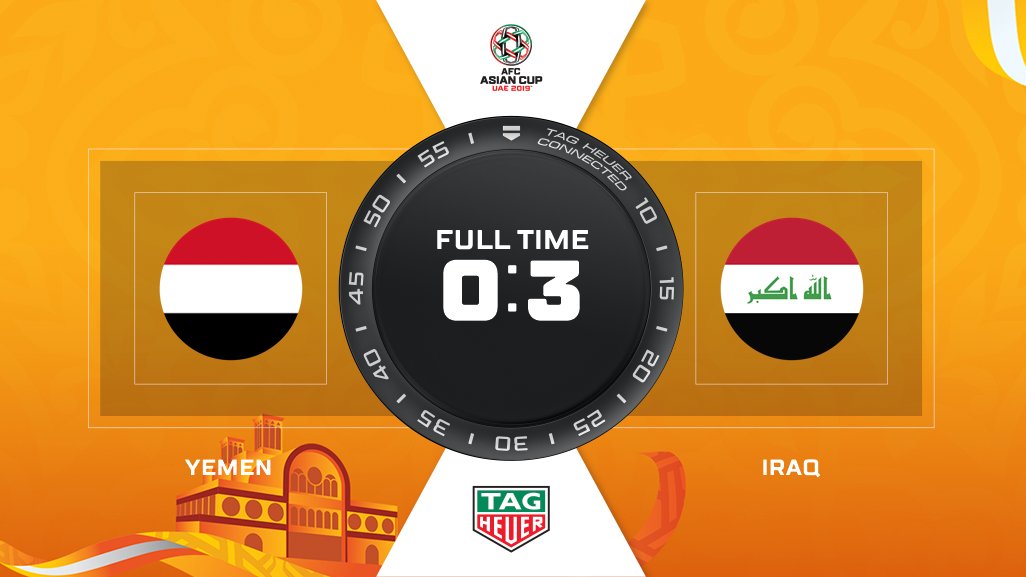 afcasiancup's tweet photo. ⏱ FULL-TIME | 🇾🇪 Yemen 0-3 Iraq 🇮🇶

The Lions of Mesopotamia are through to the #AsianCup2019 RO16 thanks to goals from Mohanad Ali, Bashar Resan and Alaa Abbas! https://t.co/NGbr8hvPEj