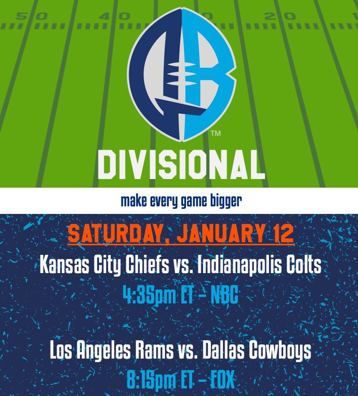 AQBfootball's tweet photo. DIVISIONAL ROUND #NFL Saturday with #ARMCHAIRQUARTERBACK
#MakeEveryGameBigger

#calltheplays #sportspredictions #predicttheplay #gameon #gameday #gametime #NFL #football #divisionalround #divisional https://t.co/H0X05Es4Vf