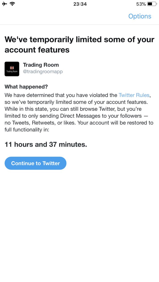 Quick Update

TradingRoomApp main account will be back in 12 hours. Thank you everyone for the love &amp; support

It was a great team work from friends &amp; followers to help me get back to business

That was rather quick though, I was expecting months before normalcy 🙏