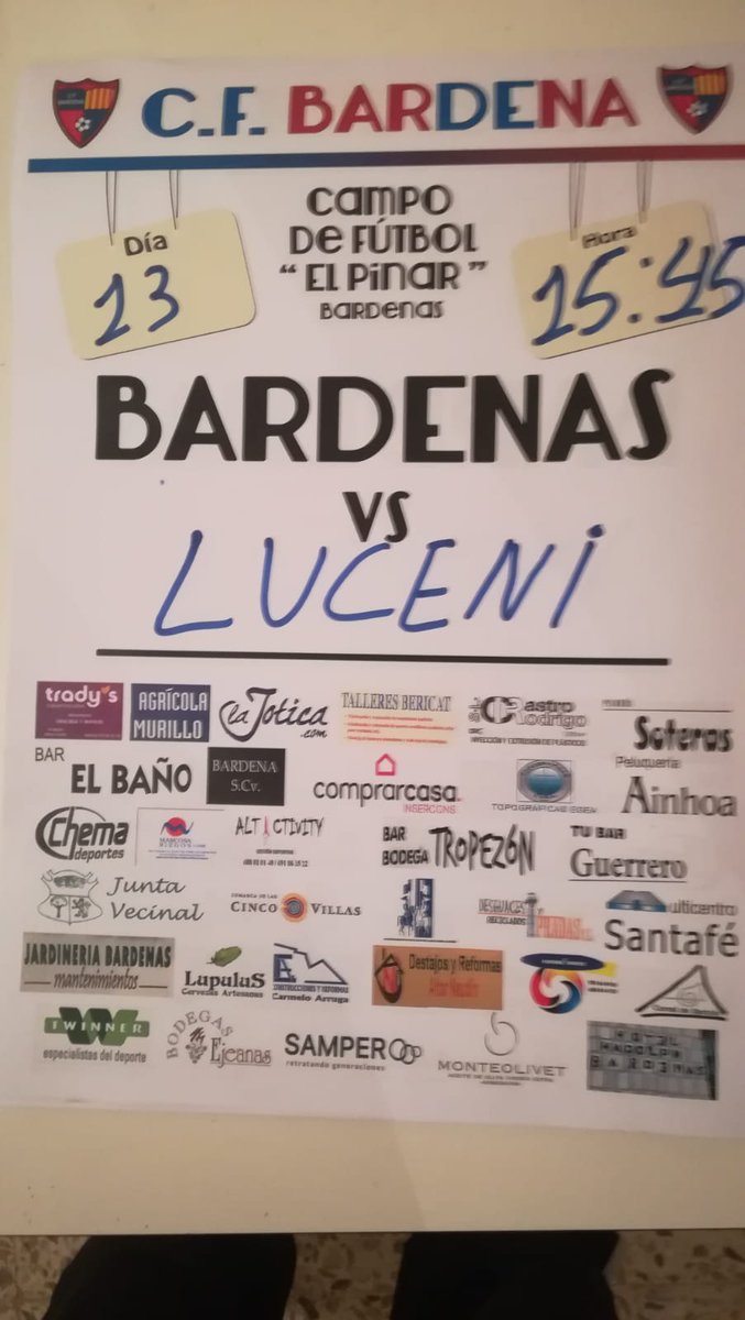 Este domingo 13 vuelve el fútbol a El Pinar con un gran partido entre <a href="/CFBARDENAS/">CFBARDENAS</a>  y Luceni a las 15:45. Ven animar