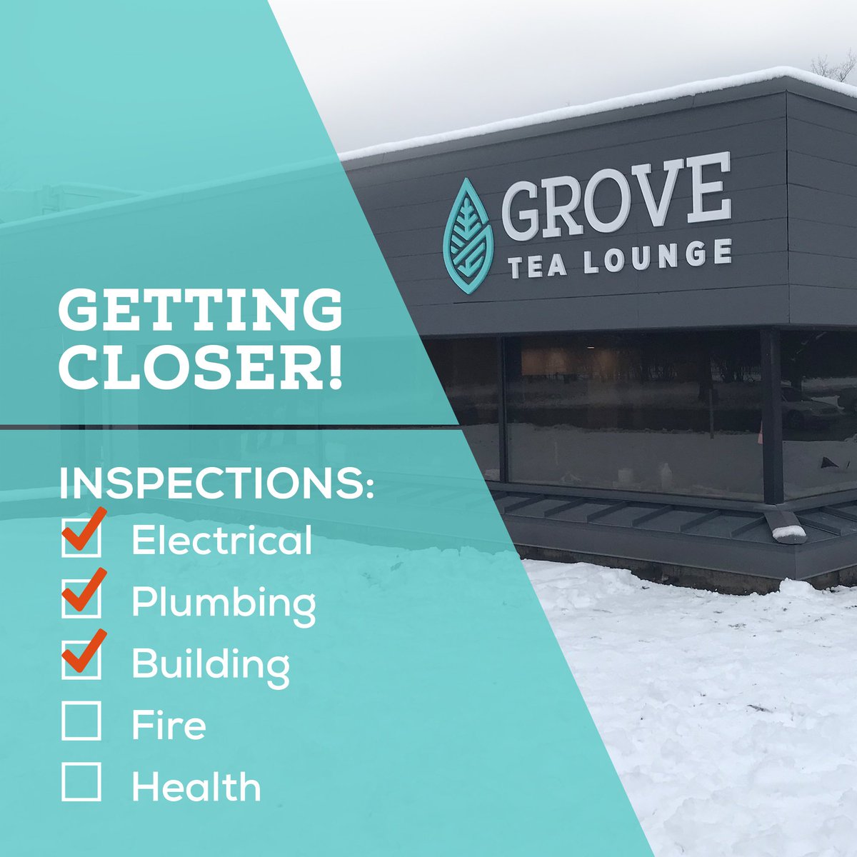 GroveTeaLounge's tweet photo. Only a few more inspections to go before we open! We are loving 💕the comments and inquiries from everyone, and we're looking forward to meeting and serving you all! 😁#gettingcloser #openingsoon #inspections #tea #🍵 #grovetealounge #midlandmi https://t.co/h51Vbms3u8