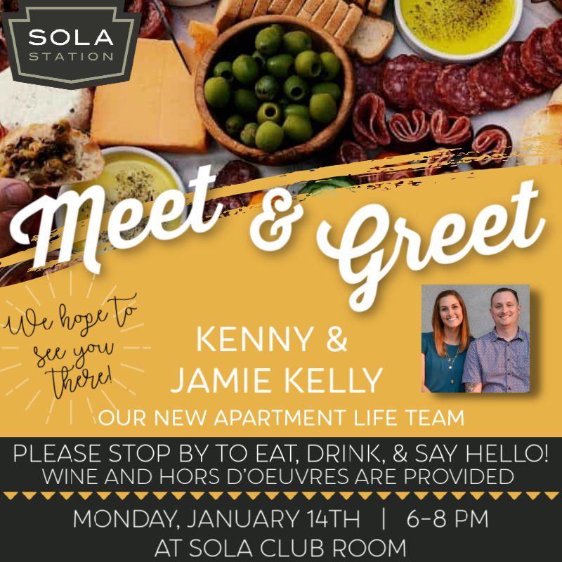 We are thrilled for you all to meet our new Apartment Life Team!!! We hope you can stop by the clubroom Monday evening to mingle and get to know each other! Details here: