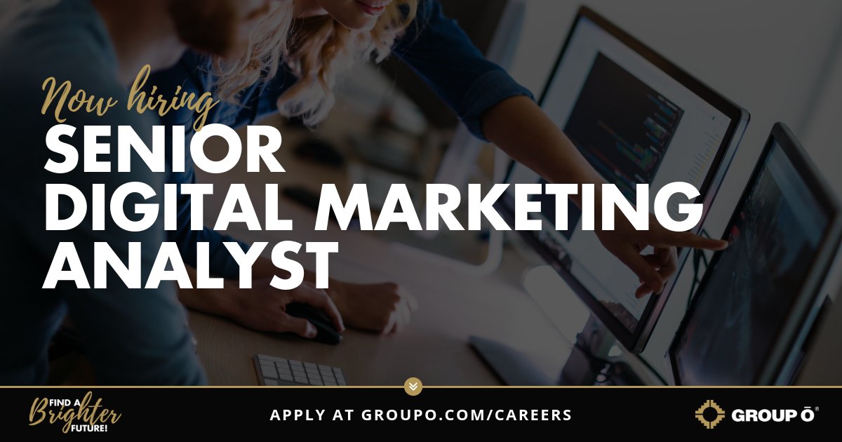 GroupOInc's tweet photo. We are looking for a Senior Digital Marketing Analyst to join our team!  This critical role is responsible for managing all online channels with strong focus on SEO, social media and analytics.  Apply today!
https://t.co/34qqRuIwSC https://t.co/cGsjP1U0Js