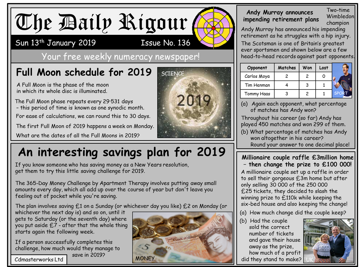 RigourMaths's tweet photo. Want to improve your numeracy skills? Try this weeks #DailyRigour 136, your FREE numeracy newspaper. Download this and view all past editions on our webpage; https://t.co/tYDyzZV3r2. #numeracy #CfE #parentalengagement 🥉🥈🥇🗞️ https://t.co/HfYzPCpDqc