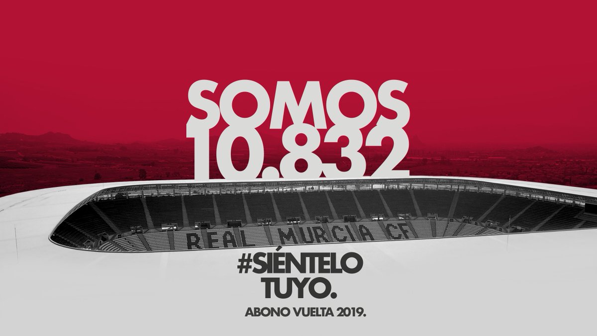 realmurciacfsad's tweet photo. CAMPAÑA | #SiénteloTuyo
Ya somos 10.832 abonados* al @realmurciacfsad 2018/2019, ¿pronto superaremos los 11.000?
Información abono 2019: https://t.co/y9t2gGeYqp
*Cifra de abonados sin pases, #factoriagrana ni #kbusiness https://t.co/nZOYGmMPtM