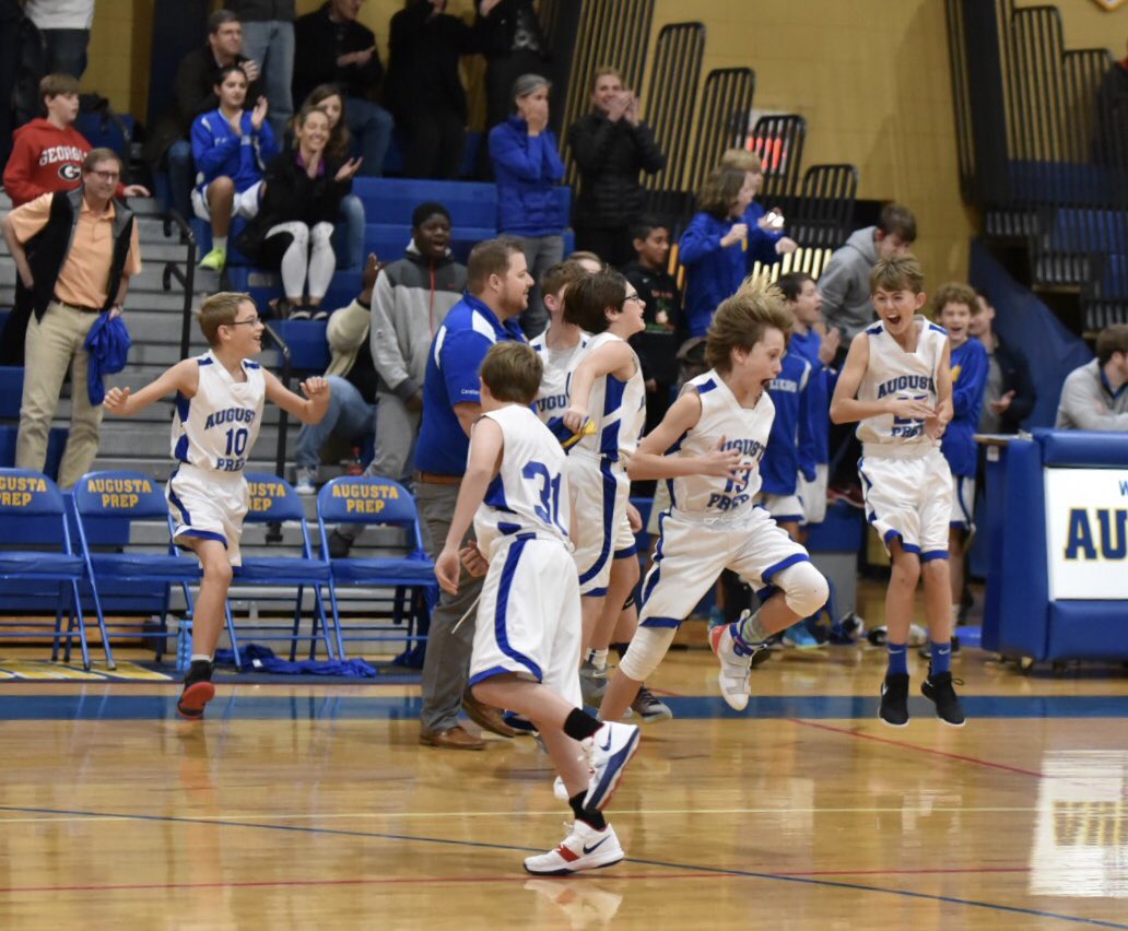 AugustaPrep's tweet photo. Nothing quite like a basketball celebration, especially after the Middle School B boys basketball team defeated Augusta Christian, 25-23, this morning. Great job, Cavs! 🏀 #prepstories https://t.co/shZuZoskTK