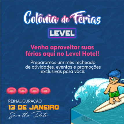 LevelHotelBR's tweet photo. Ainda da tempo de aproveitar o finalzinho das férias, né?! Em breve, estará sendo realizado um mês pra lá de especial para você se divertir com seus amigos na Colônia de Férias! #LevelHotel https://t.co/F7sW9A9N8f