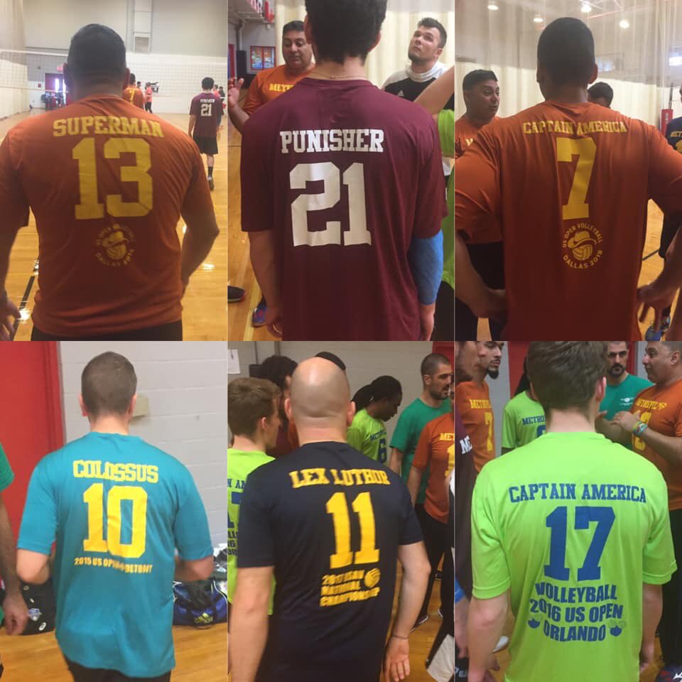 VBLI's tweet photo. The “Metropolis” team have Superhero and Supervillian names on their shirts, pretty cool amiright?! 💪🏻🔥

Tell us, who is your favorite Superhero and/or Supervillian?!#VolleyballPlayersAreSuperheroesToo #NotAllHeroesWearCapes https://t.co/M4gcI59f2O