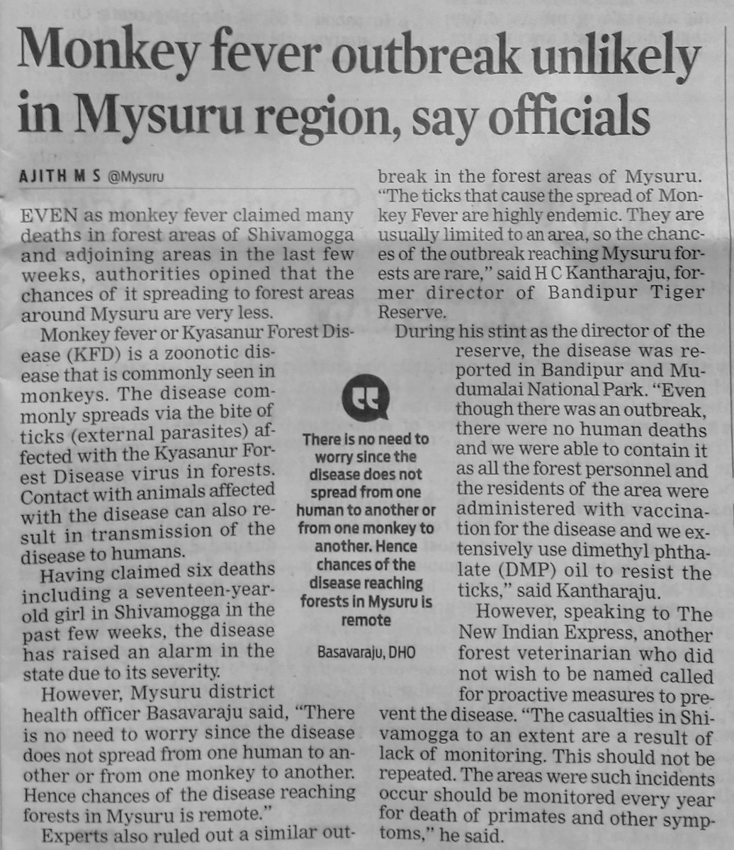 ajithms's tweet image. #monkeyfever fever outbreak unlikely in #Mysuru says authorities @NewIndianXpress