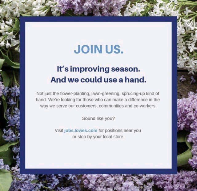 Lisa_QG13's tweet photo. SPRING is just around the corner! Come join our team in southern CO. We have FT, PT, Leadership, and Selling opportunities perfect for YOU. #redvestsoco #D1284 #lowescareers #LowesLife https://t.co/8V73YBINkF