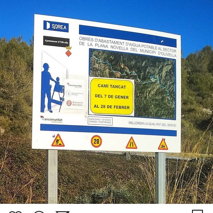 canlloses_spdr's tweet photo. Avís! 
Durant els propers dos mesos la carretera entre Olivella i Plana Novella estarà tancada per obres. https://t.co/sGWVUc8GLT