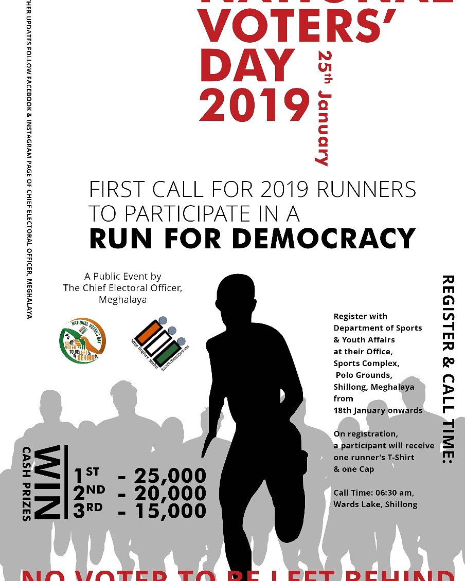 FmShillong's tweet photo. National Voters Day 2019 
One of the most important Events - RUN FOR DEMOCRACY WITH CASH PRIZES TO BE WON
Hurry Register Now!
For more Details: Tune into 93.5 RED FM IT'S
Please Share! https://t.co/DiPnpnBdY6