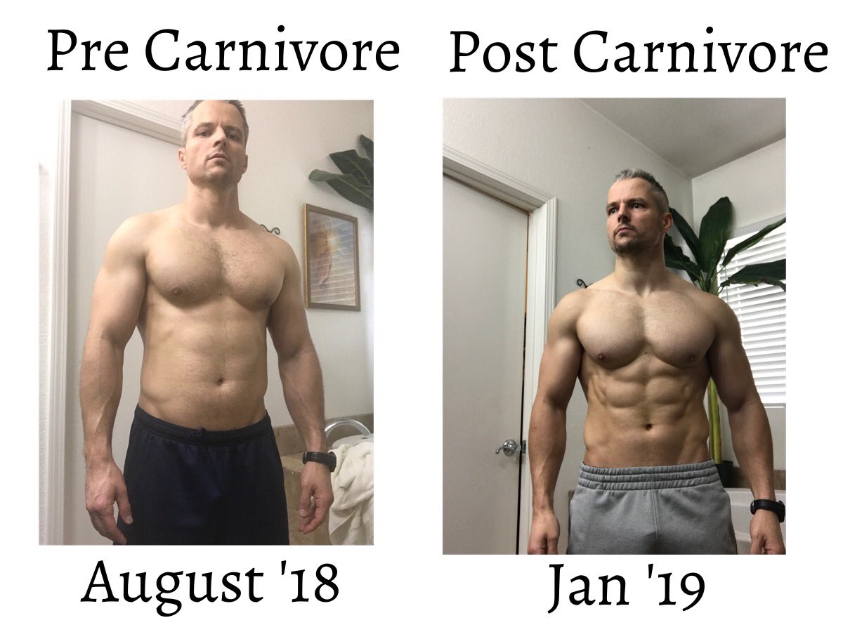 Before Carnicore I was macro counting 40/30/30. Started carnivore and haven’t counted macros once. Was eating a lot of vegetables on the left for “ health reasons” but notice the bloat? It never went away. Now look my midsection on the right. Zero Bloat on carnivore, ever.
