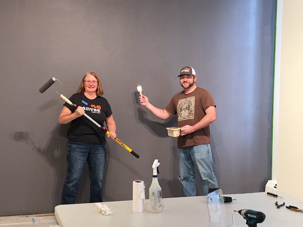 canvasfamily's tweet photo. Our Canvas Community team put on their painter's pants and got to work, helping to beautify the Museum of Art in Fort Collins. We love being able to put on our creative hats outside of the office! https://t.co/pGU3vUwSJq