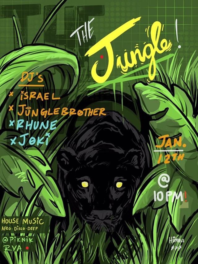 // TONIGHT! Join us in 'The Jungle!' for a night of deep, jungle house music packed with all of the tribal percussion, ethnic instruments & primal ambiance you could possibly ask for! #Israel, #Junglebrother, @rhunemusic and myself will be providing you with the vibes. (21+) 🔊🌊
