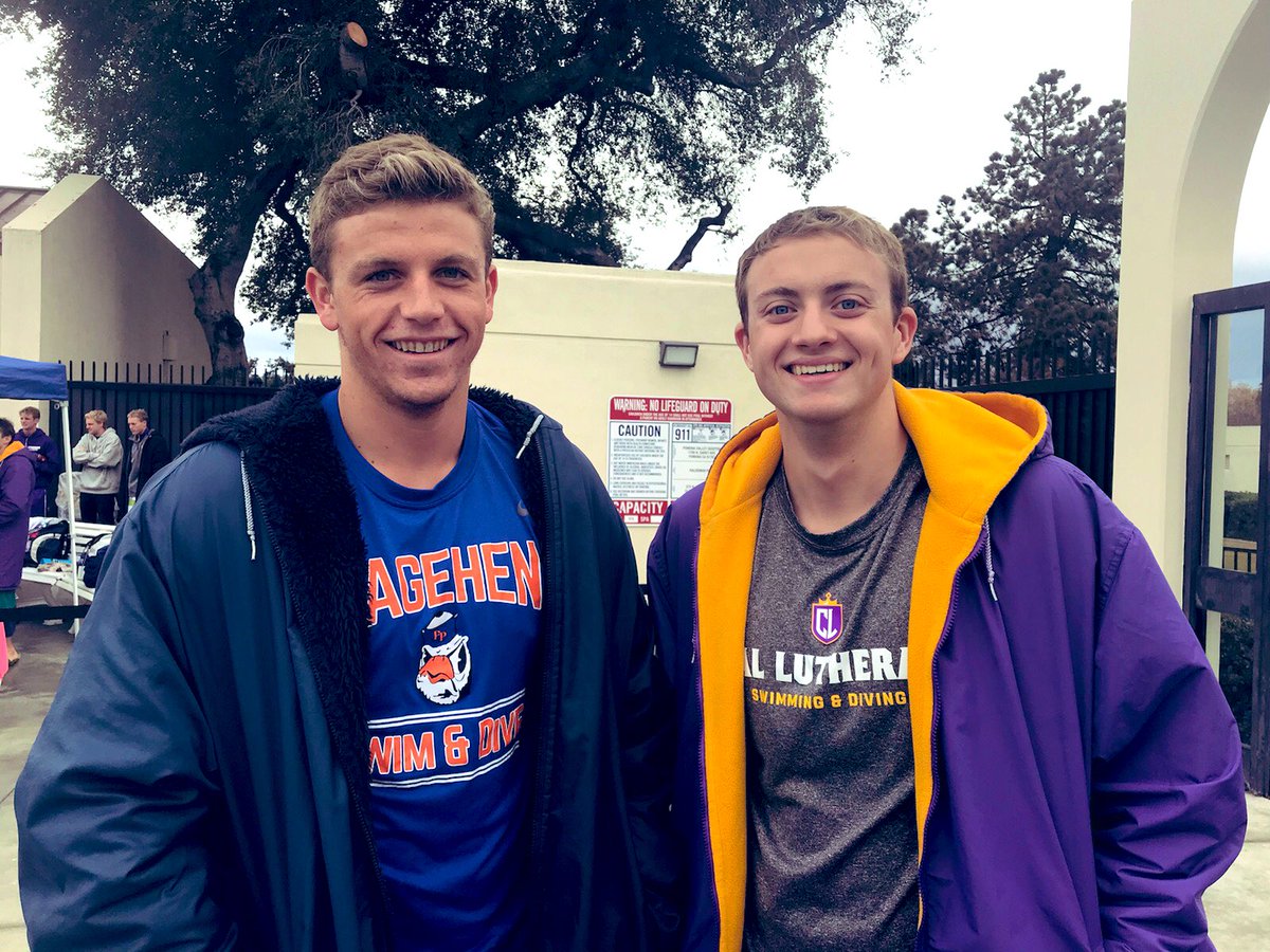 SCP_swimanddive's tweet photo. 2018 graduates Archie Spindler and Vincent Hemingway are now competing against each other at the collegiate level!  Good luck!   Proud to have our Sentinels representing @pomonacollege @CalLutheran #onceasentinelalwaysaswntinel #setoncatholicprep https://t.co/CN6ZkwNWyR