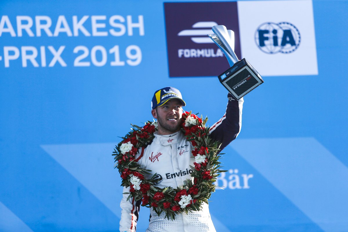 Genpact's tweet photo. Today was a double podium day for team @EnvisionVirgin, with @RFrijns &amp; #SamBird finishing P2 and P3 in #MarrakeshEPrix. Congrats! #InstinctiveRacing https://t.co/0IcWUpEs8G