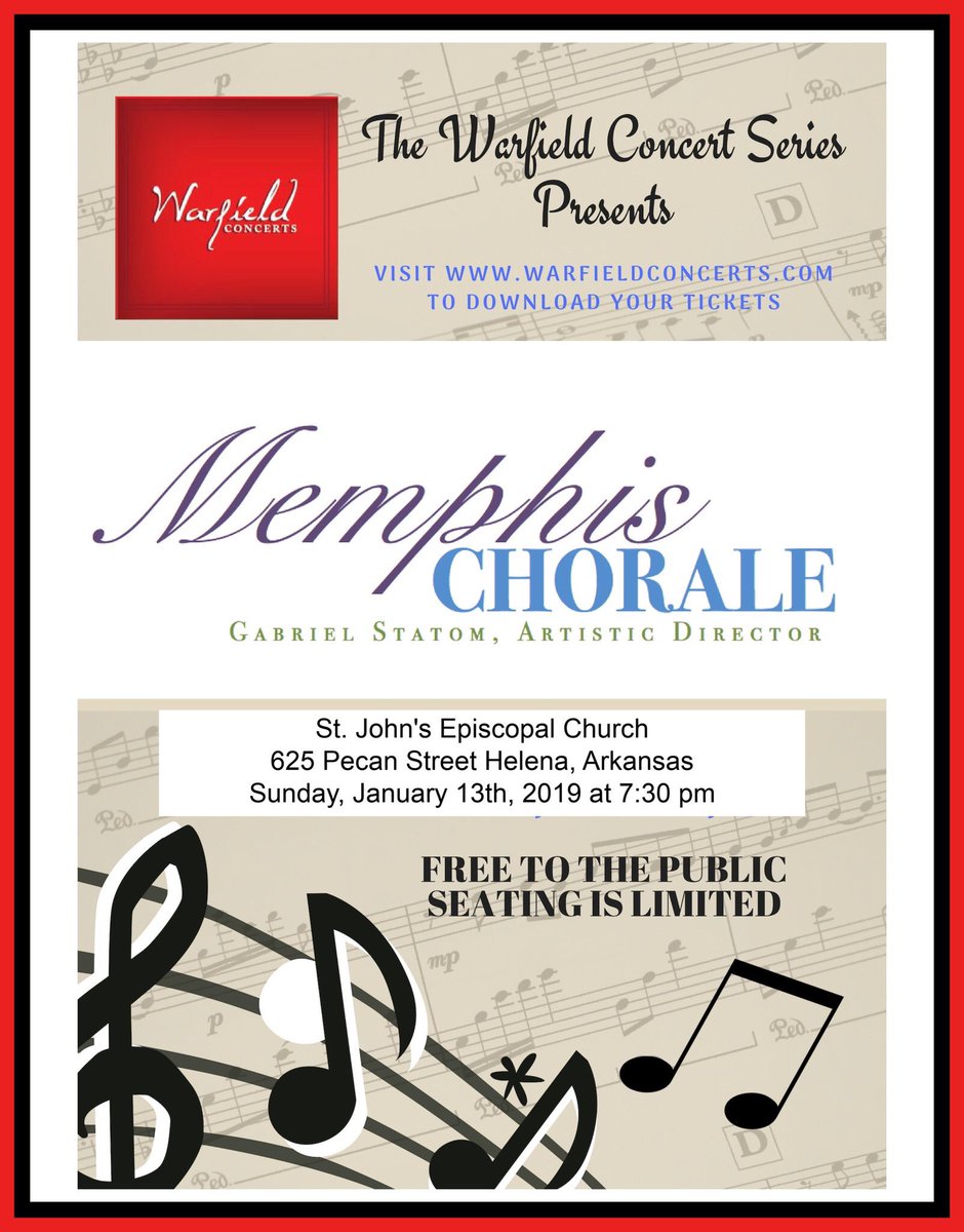 Tomorrow night! Enjoy the magnificence voices of the Memphis Chorale at St. John’s Episcopal Church. #warfieldconcerts #memphischorale