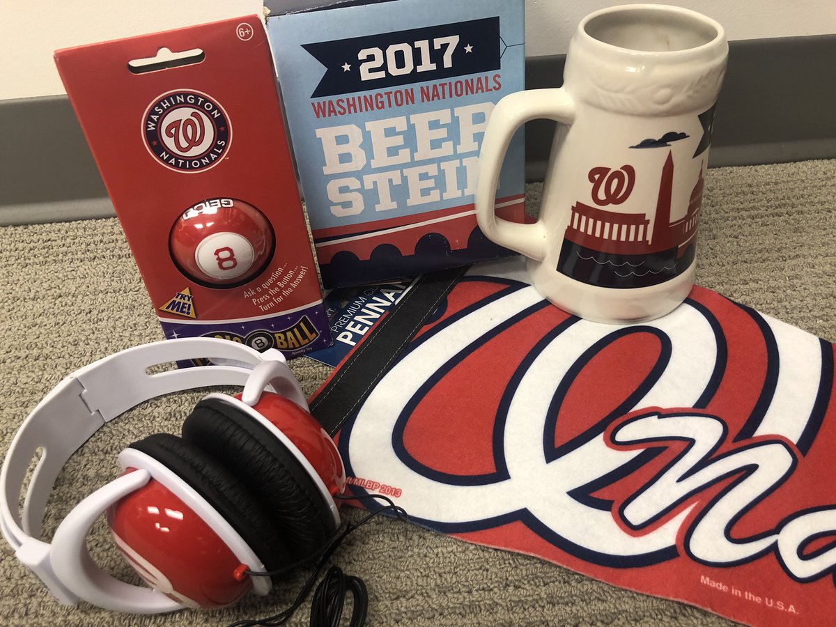 NavyYardNats's tweet photo. RT &amp; follow for a chance 2 win a Nats beer stein🍺                         T-Mobile headphones🎧                        Magic 8-ball🎱                         Nats pennant 🚩                                   1 winner gets it all 🎉                 Contest ends Monday 9pm⏰ GO!💥 https://t.co/IZPJwOd8yS