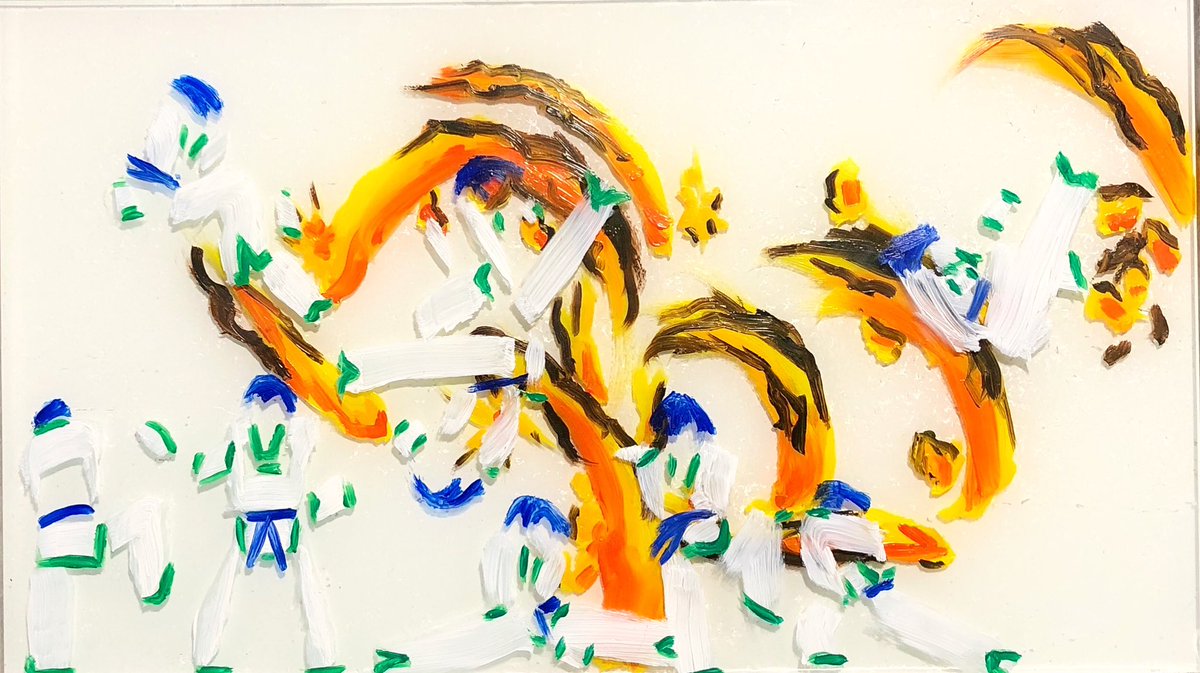 K.J.H.G. Oil on Multilayered Glass @AlexKrahenbuhl #art #artist #ComtemporaryArt #oilpainting #glass #glassart #videogames #fightinggames #SNK #GarouMarkoftheWolves #KimJaeHoon #Taekwondo #moveset #movement #expressionism #abstractart