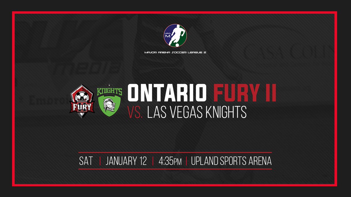 TODAY 4:30pm kickoff <a href="/UplandArena/">Upland Sports Arena</a> ! Fury II take on the Las Vegas Knights in @m2arenasoccer league action. Admission is Free. #GoFuryII #GoFury #BleedFury #FutureFury #MASL2 #M2 #RiseWithFury