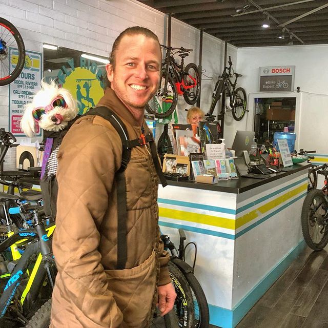 Hanna loves hanging with Cameron at Fly Rides.  She can often be spotted with her goggles in her <a href="/k9tacticalgear/">K9TacticalGear</a> pack cruising the streets of La Jolla.  Stop by and say hello to her sometime and of course if your bike needs a tune up, then Cameron has gotten you covered!