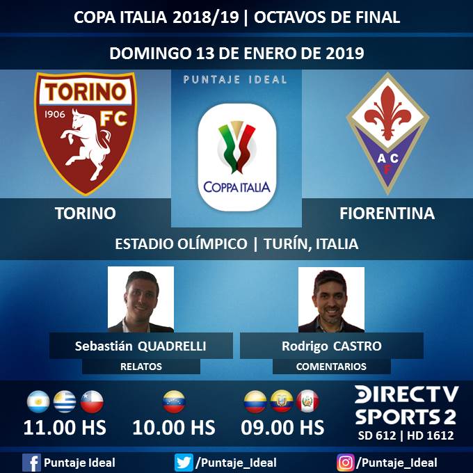 ⚽ #FútbolEnDIRECTV | #Torino vs. #Fiorentina
🎙 Relatos: @SebaQuadrelli
🎙 Comentarios: @rodrigojcastro
📺 TV: @DIRECTVSports 2 Sudamérica (612 - 1612 HD) - #Torneos
🤳 #SoySportista - #CopaItalia 🇮🇹 - #TorinoFiore
Dale RT 🔃