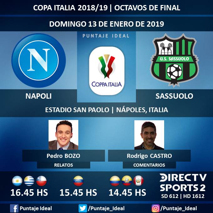 ⚽ #FútbolEnDIRECTV | #Napoli vs. #Sassuolo
🎙 Relatos: @pedrobozoa
🎙 Comentarios: @rodrigojcastro
📺 TV: @DIRECTVSports 2 Sudamérica (612 - 1612 HD) - #Torneos
🤳 #SoySportista - #CopaItalia 🇮🇹 - #NapoliSassuolo
Dale RT 🔃