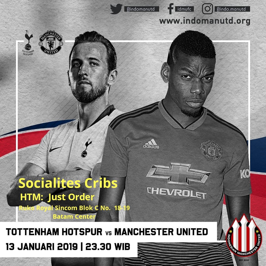 NONTON BOLA SERU INDOMANUTD BATAM:
⚽ Spurs 🆚 MUFC
🏆 Premier League
🏟 Wembley Stadium
🏠 Socialites Cribs, Sincom Batam Center
📆 Minggu, 13/1/19
⏱ OG: 22.30 WIB
💵 HTM: Just Order
#matchday #premierleague #MUFC #MUNFUL #manutd #united #indomanutd_btm