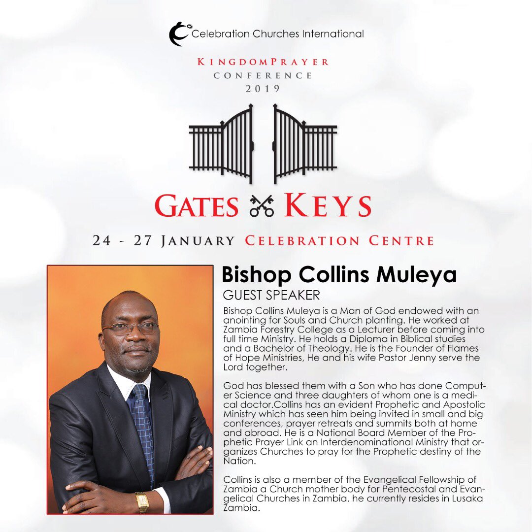 celebrationmin's tweet photo. 2 0 1 9 KINGDOM PRAYER CONFERENCE | 24 - 27 January | Celebration Centre | Harare, Zimbabwe πΏπΌ #GatesAndKeys #HisWordHisSpirit #KingdomNation @NewsDayZimbabwe @DailyNewsZim @StarfmZimbabwe @nigelchanakira https://t.co/PgfaTcSEfN