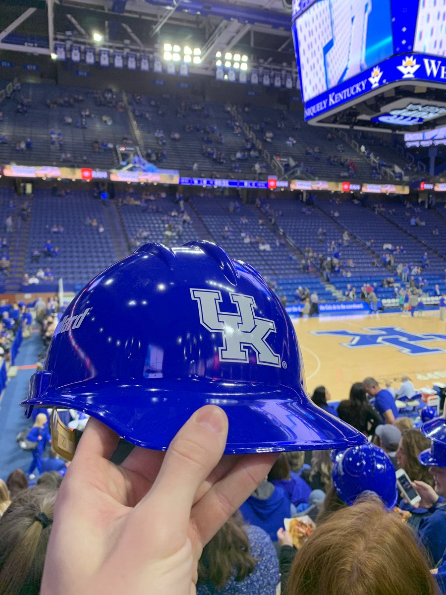 UK gave out hard hats during the game so they don’t have to stop the Rupp renovations during the game! #UniversityofKentstruction #KentuckyCan