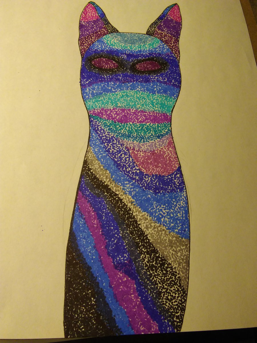 SynVeezy's tweet photo. +Void Cat+
I wanted to see how alcohol would react to sharpies.
This would definitely work better on soluble paper. I used computer paper. #art #artistsontwitter #tinydots #cat https://t.co/YhHaKmBvQK