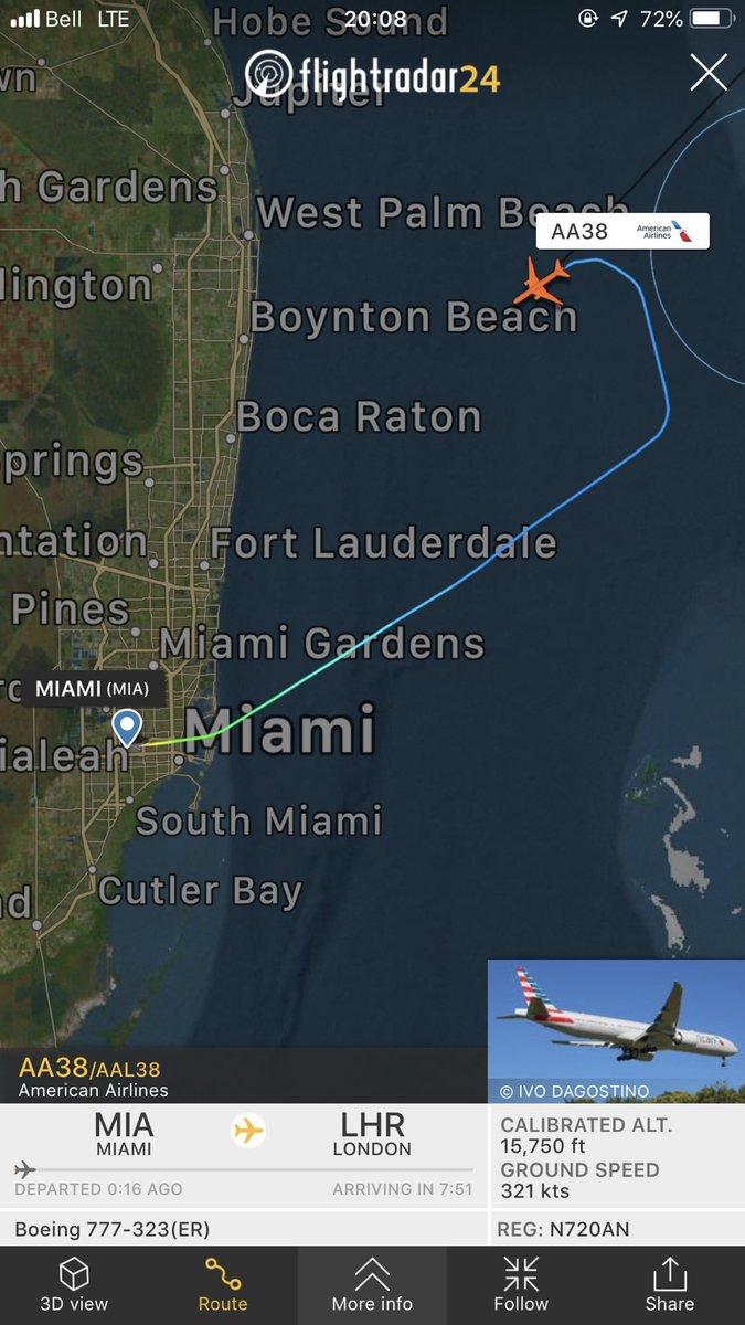 TomPodolec's tweet photo. ↩️ DIVERSION
American #AA38 to London returning to Miami.
https://t.co/qlDSnVRbc1 https://t.co/NtguARRQLL