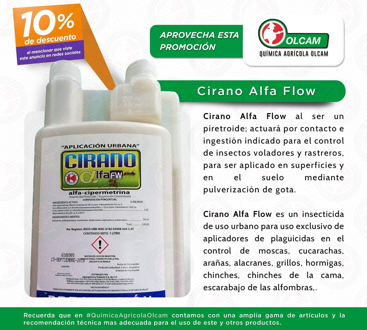 OlcamMX's tweet photo. Gran sábado para todos y en especial para ti que nos sigues en redes sociales, la promoción de hoy es con #CiranoAlfaFlow
Puedes adquirirlo hoy en #QuimicaAgricolaOlcam donde te damos la mejor asesoría y orientación acerca del uso de este y otros productos.
#Acapulco #Olcam https://t.co/keb5YF028V