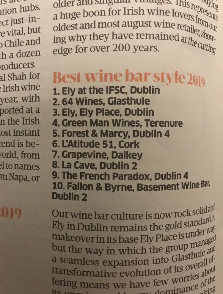 Thank you <a href="/tomasclancy/">Tomas Clancy</a> We always get nervous before judgment day <a href="/SBPMagazine/">SBP Magazine</a> There’re now so many great peers in our space so delighted with 123 <a href="/elybarCHQ/">ELY BAR & GRILL</a> <a href="/64_Wine/">Gerard Maguire</a> <a href="/finerwine/">ELY WINE BAR</a> (1 more of week of renovations;)) #Ely20YrsYoung #Dublin