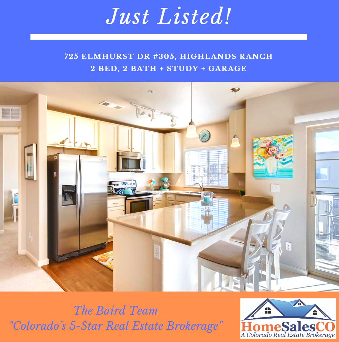 #JUSTLISTED! Beautiful #condo in #HighlandsRanch! #Cornerunit in the coveted Clocktower building. 2 bed, 2 bath, large study & garage. Only $345,000! Contact us today for your private #showing! #Colorado #realestate #thebairdteam #denver #forsale #newlisting #dreamhome #milehigh