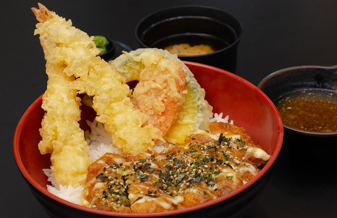 Zippys's tweet photo. Want crispy, crunchy chicken, shrimp and vegetables? Enjoy Furikake Miso Chicken Katsu with Tempura Donburi. Available today and all month long only at our sushi locations in Pearl City and Kahala. #SushiSaturday #NextStopZippys https://t.co/2H6X8c7MKV