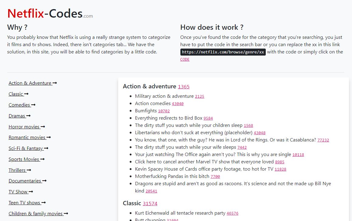 Pin by Kelsey on Helpful  Netflix codes, Netflix movie codes, Netflix  categories